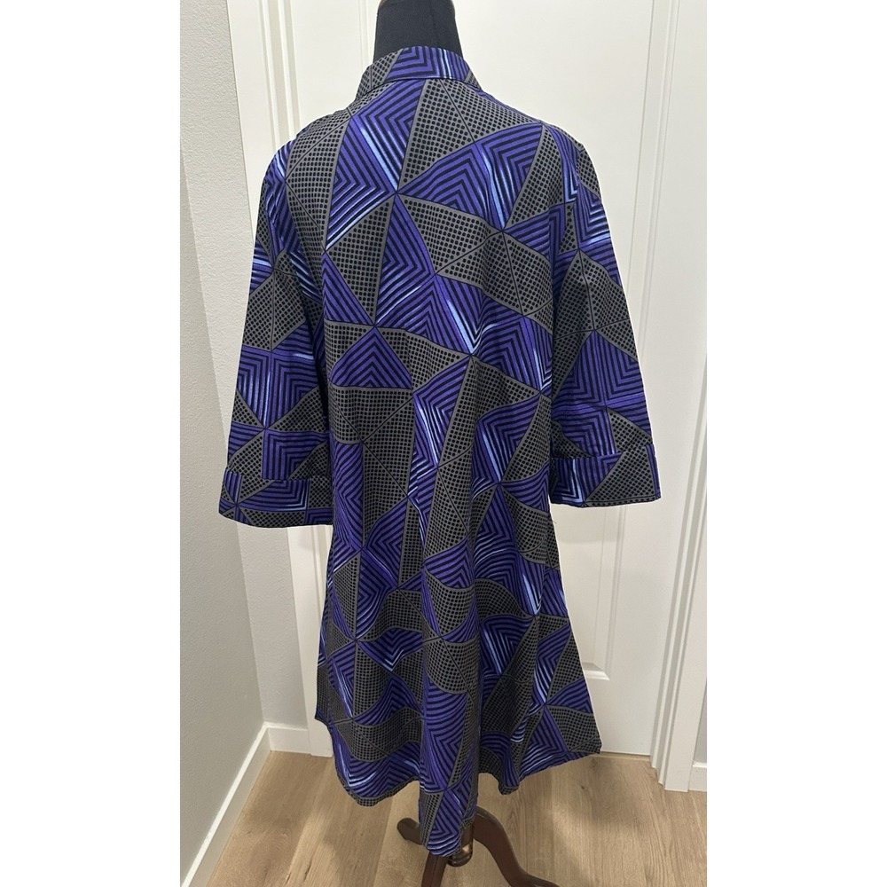 ZURI Kenya Purple Gray Abstract Shirt Dress Large 100% Cotton Button Up Artwear - Picture 4 of 7
